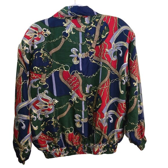Fuda International Vintage 90s 100% Silk Unique Pattern Bomber Jacket Size L - Picture 2 of 8